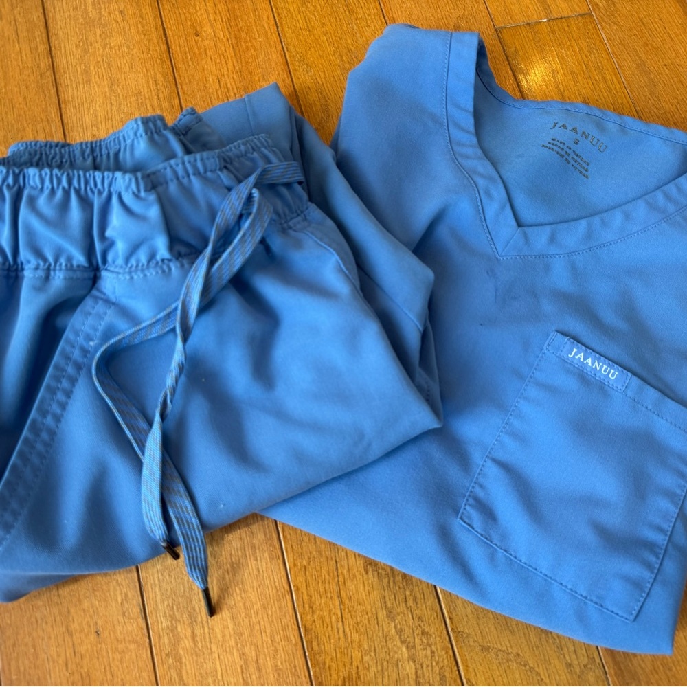 Jaanuu Royal Blue V-Neck Scrub Top and Drawstring Pants